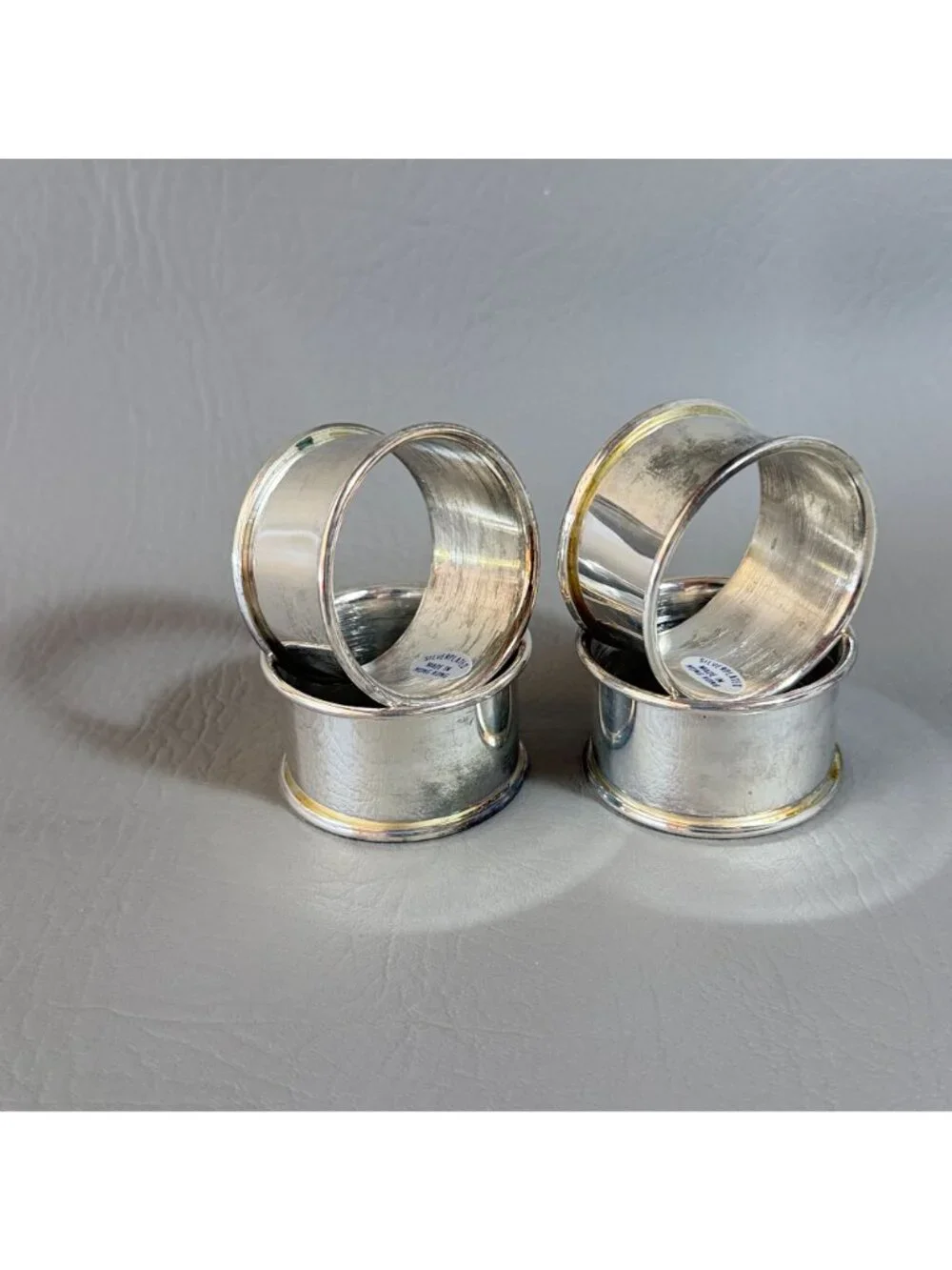 Vintage Silver Plated Napkin Ring Set 4pc Cylindrical Holiday Table Decor